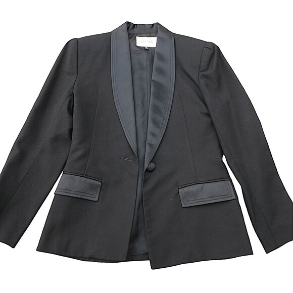 Vintage Jackets & Blazers - Vintage Tuxedo Blazer Black Suitsme Liquid Satin Lapel Flaps Buttons USA 6 Small